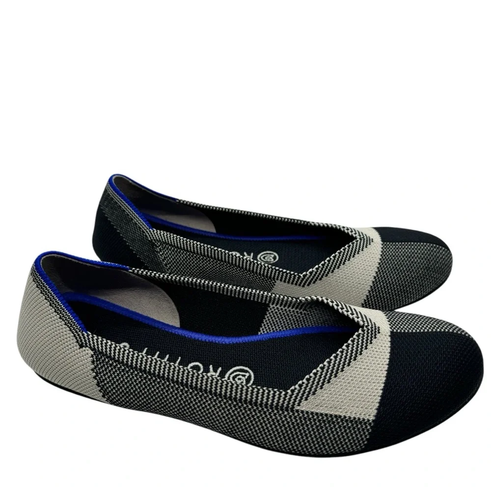 Rothy's THE FLAT Shoes Size 7.5 Retired Buffalo Plaid Round Cap Toe Slip On - Picture 2 of 11